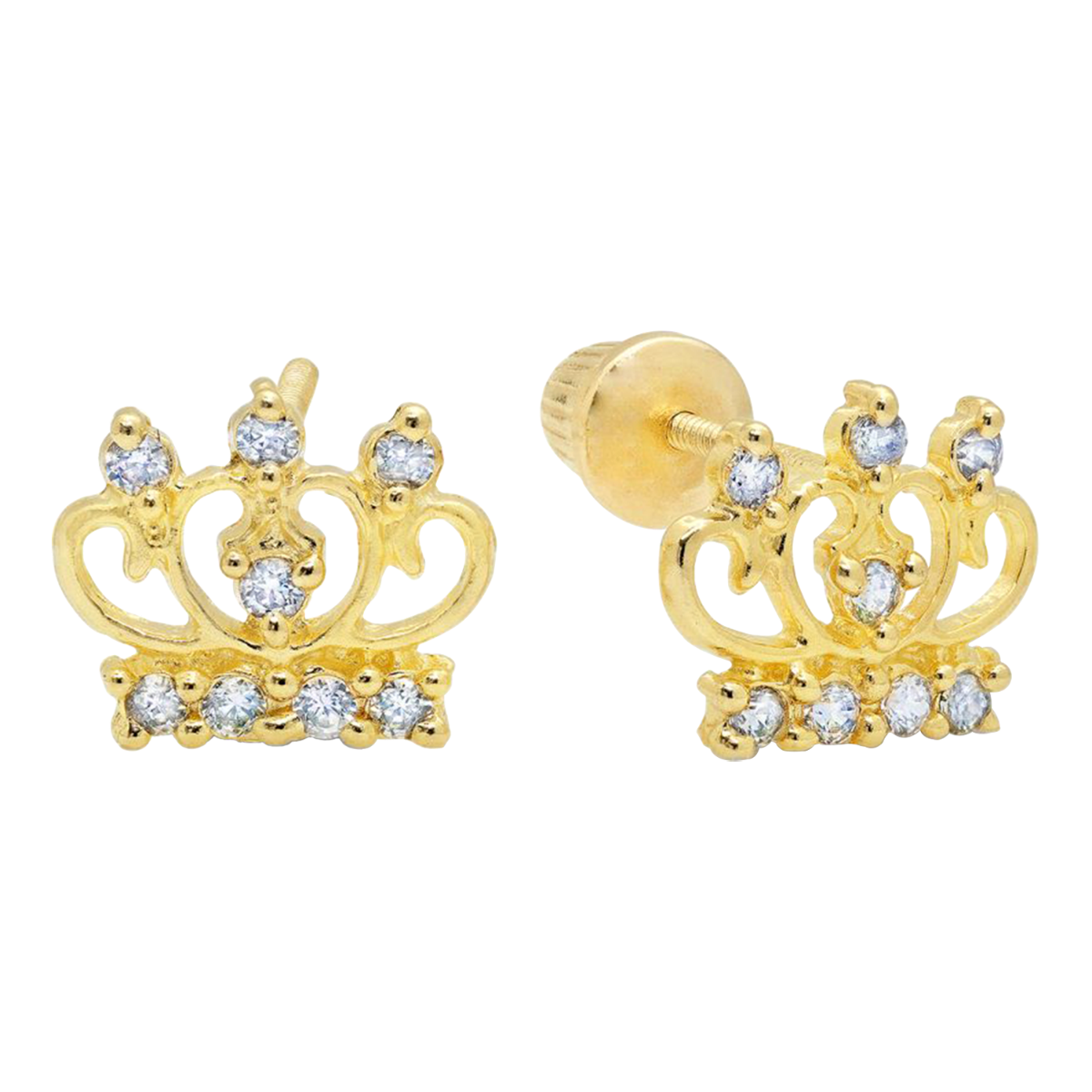 14K Yellow Gold Cubic Zirconia Crown Children's Earrings