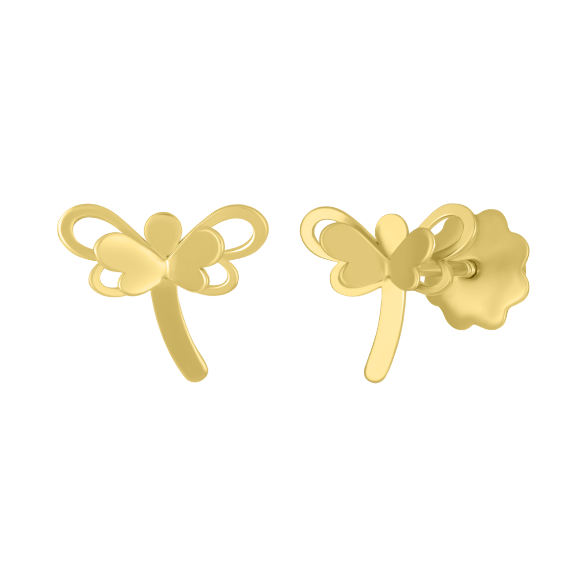 14K Yellow Gold Dragonfly Children's Earrings