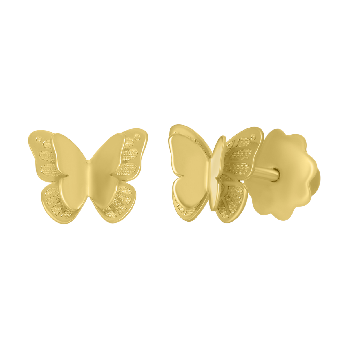 14K Yellow Gold Butterfly 3D Children's Earrings