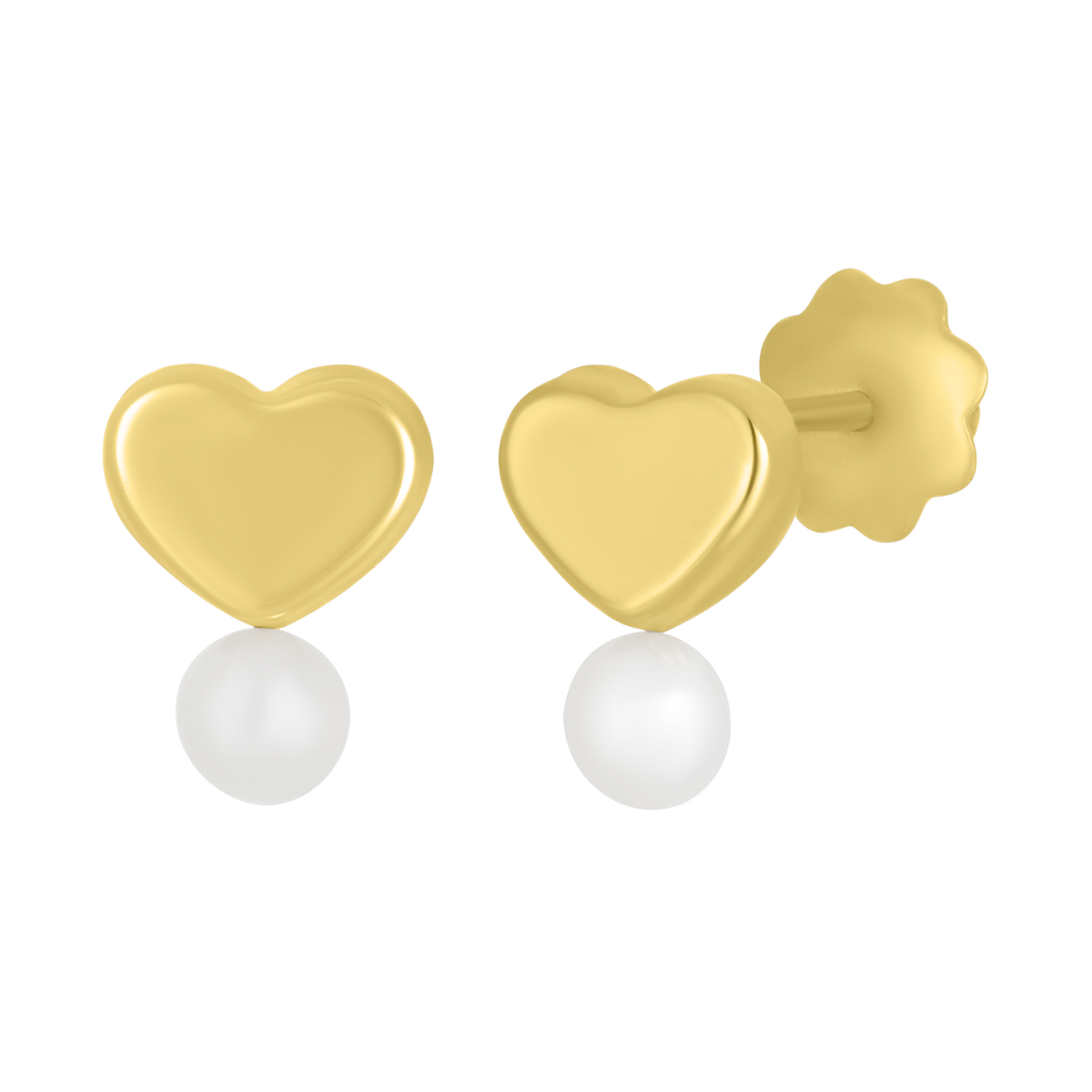 14K Yellow Gold Heart Pearl Drop Children's Earrings