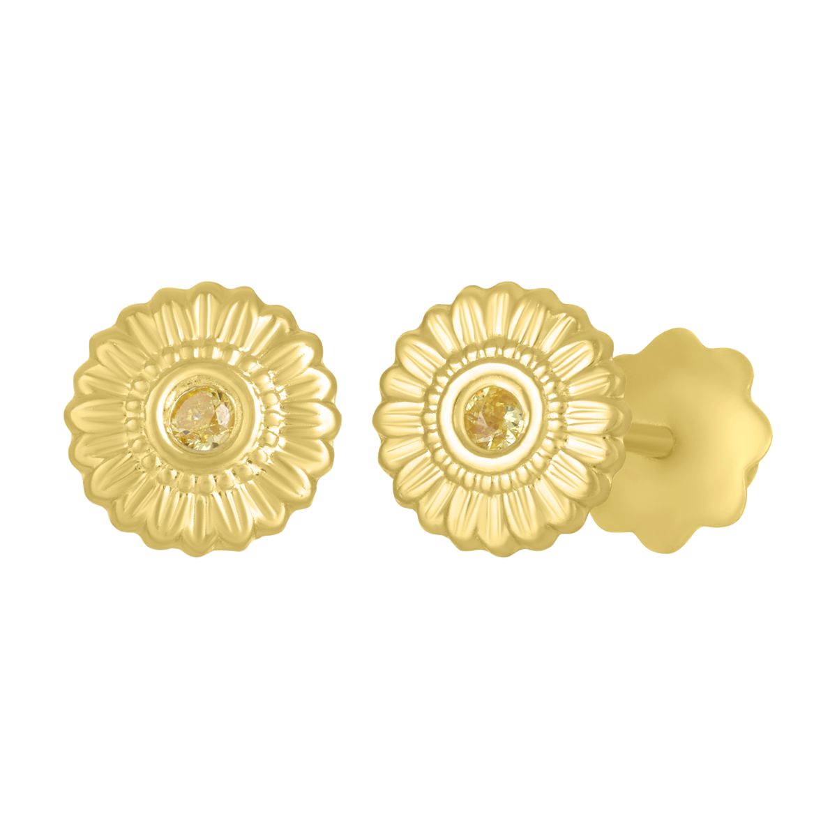14K Yellow Gold Sunflower CZ Children's Earrings
