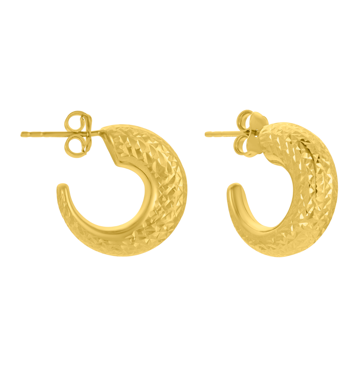 14K Yellow Gold Diamond Cut Three Quarter Hoop Earrings