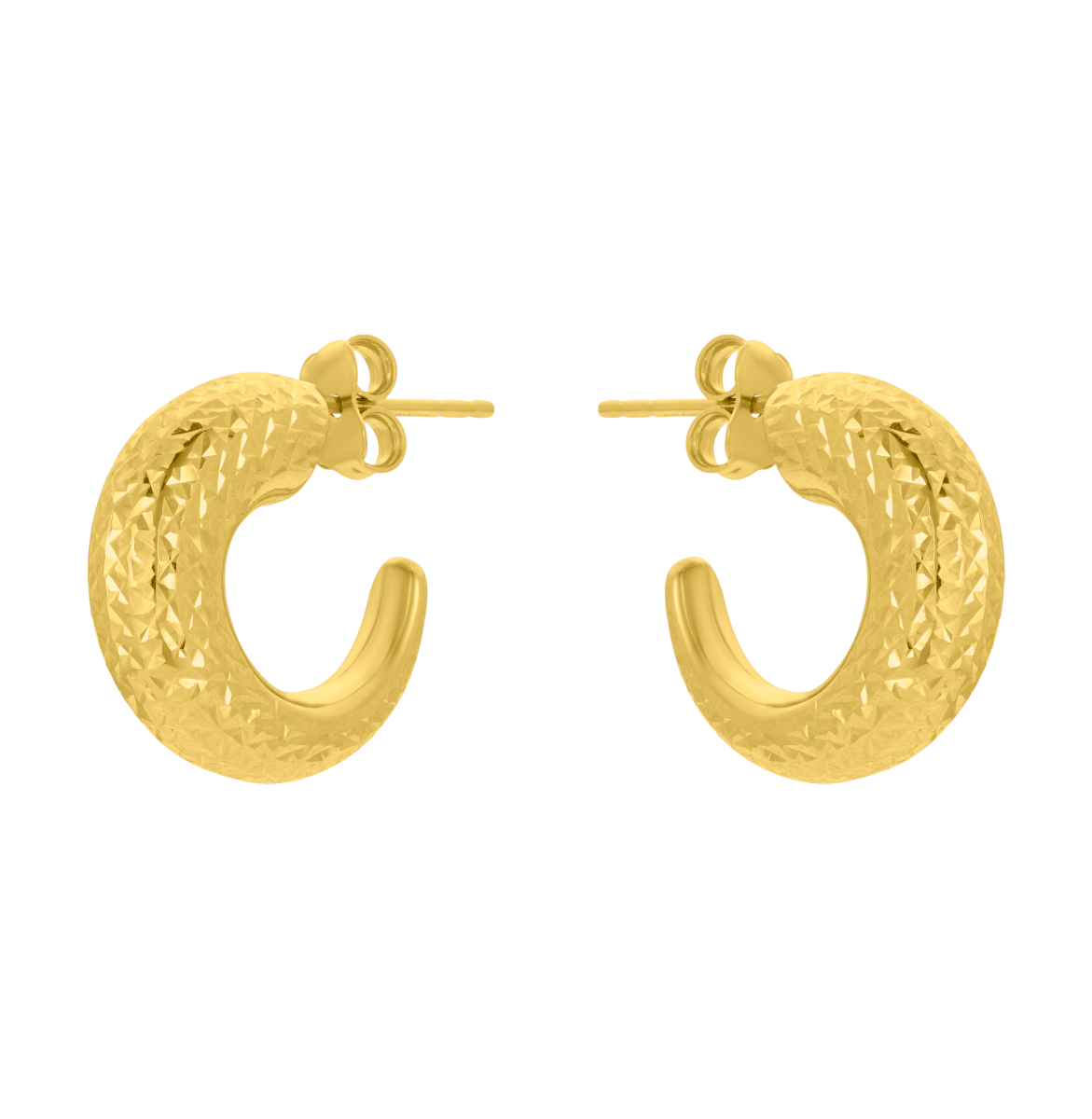 14K Yellow Gold Diamond Cut Three Quarter Hoop Earrings