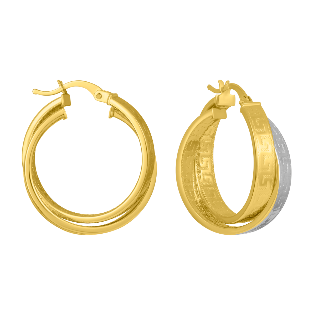 14K Two Tone Gold Double Hoop Greek Hoop Earrings