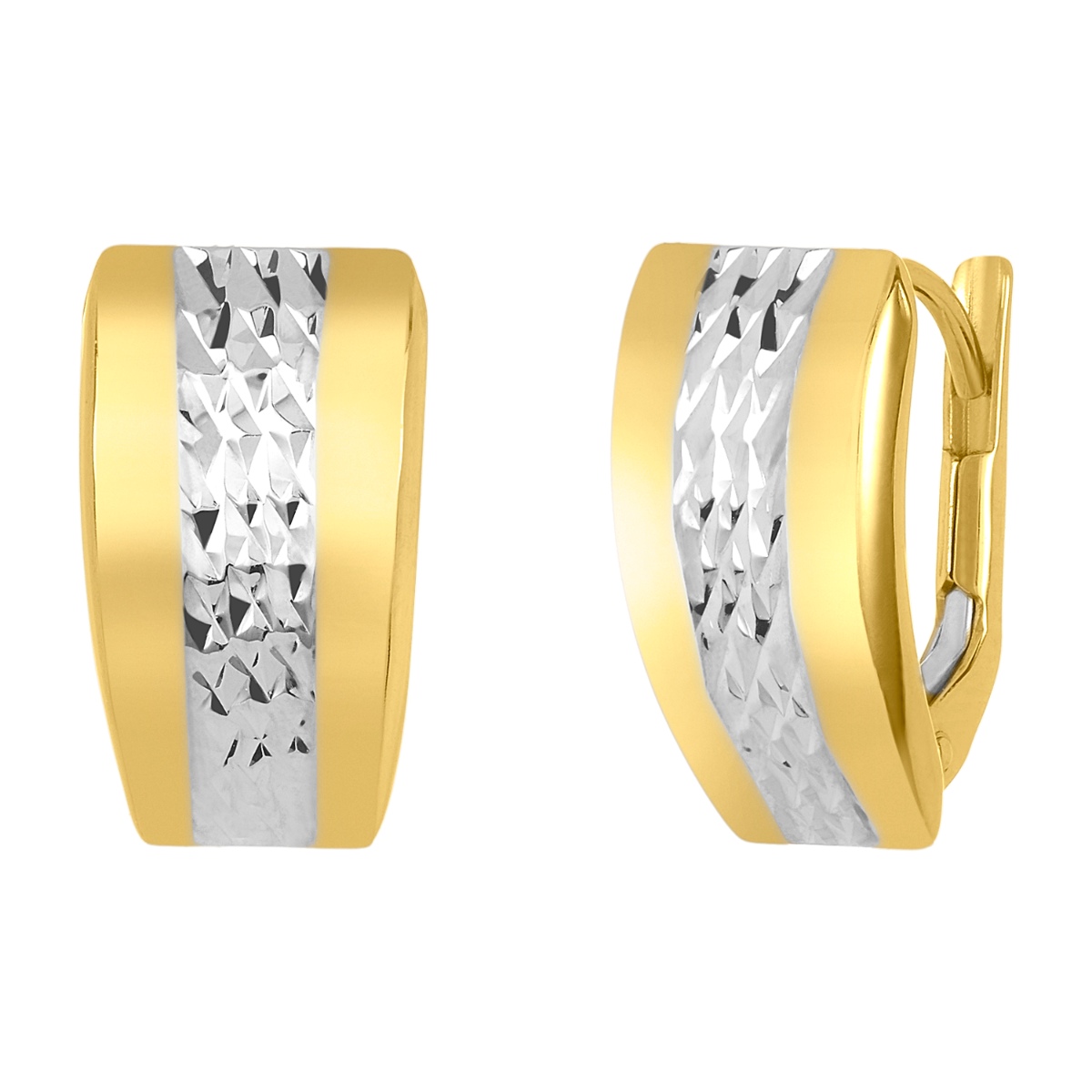 14K Two Tone Gold Diamond Cut Huggie Earrings