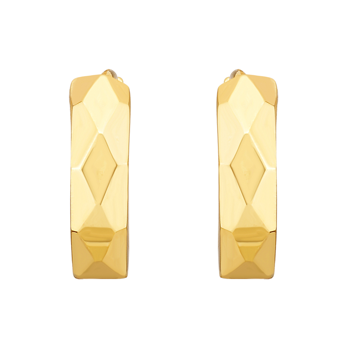 14K Yellow Gold 12mm Faceted Diamond Cut Hoop Earrings