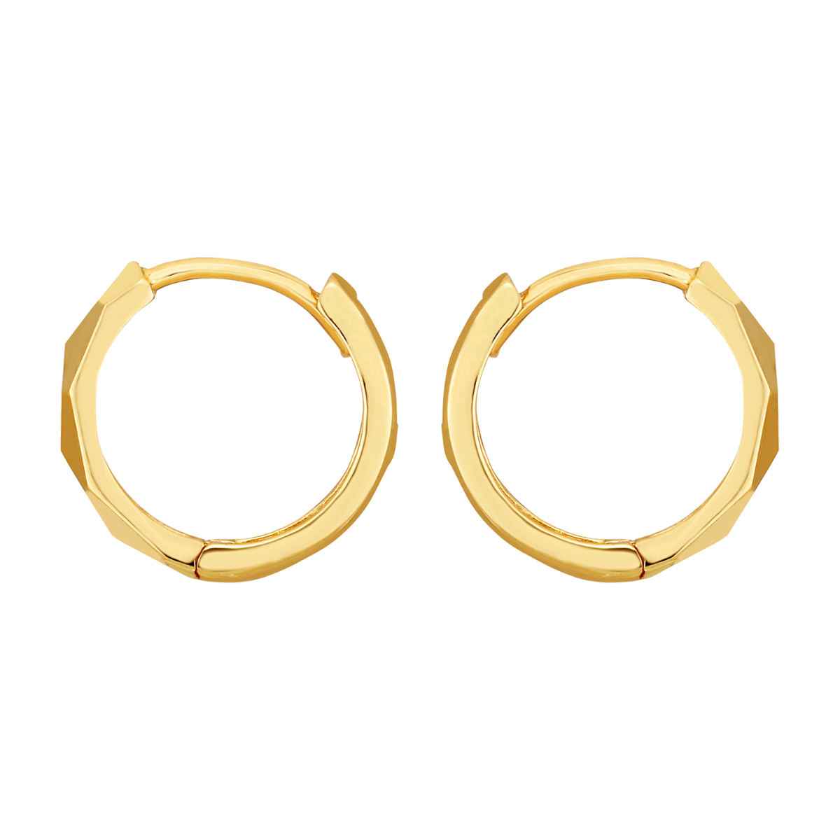 14K Yellow Gold 12mm Faceted Diamond Cut Hoop Earrings