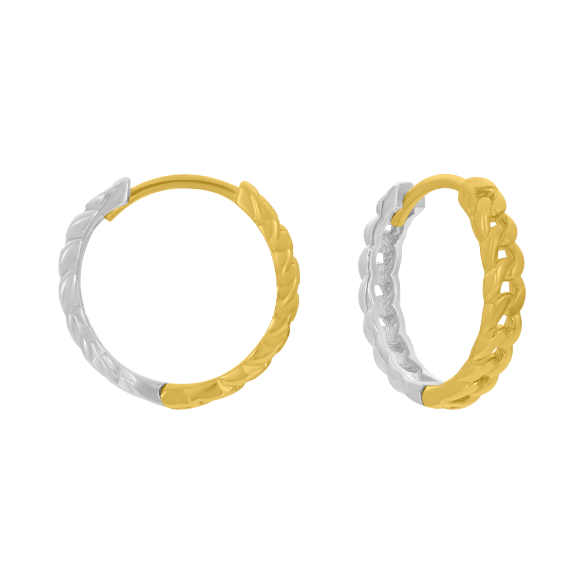 14K Two Tone Gold Curb Link Hoop Earrings