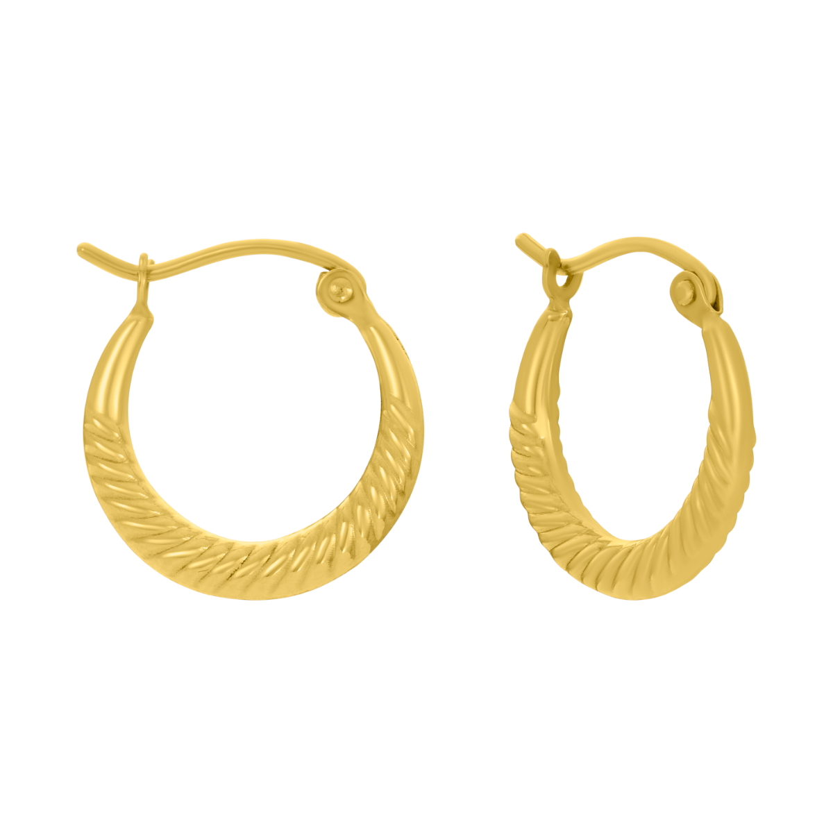 10K Yellow Gold Ribbed Hoop Earrings