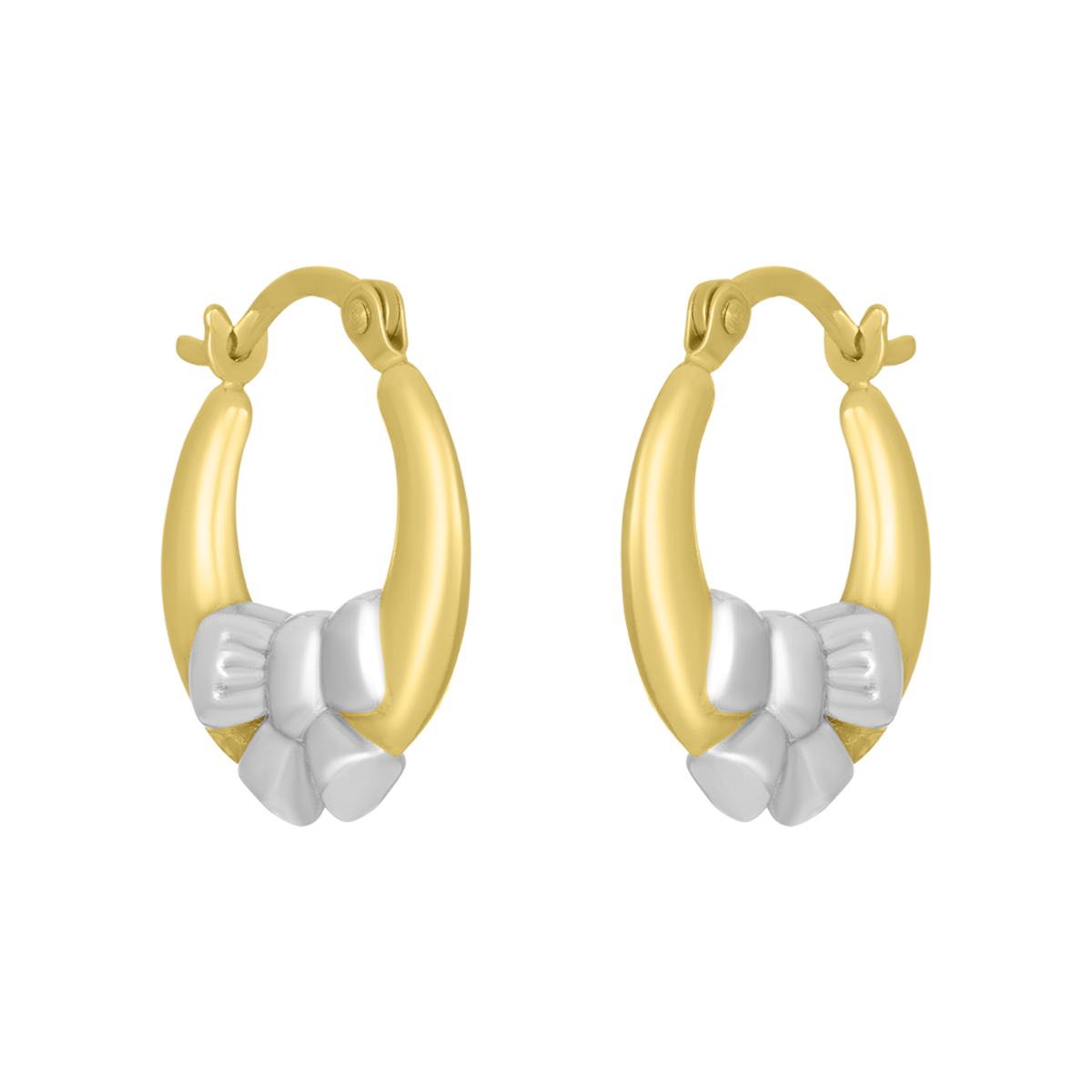 14K Two Tone Gold Bow Hoop Earrings