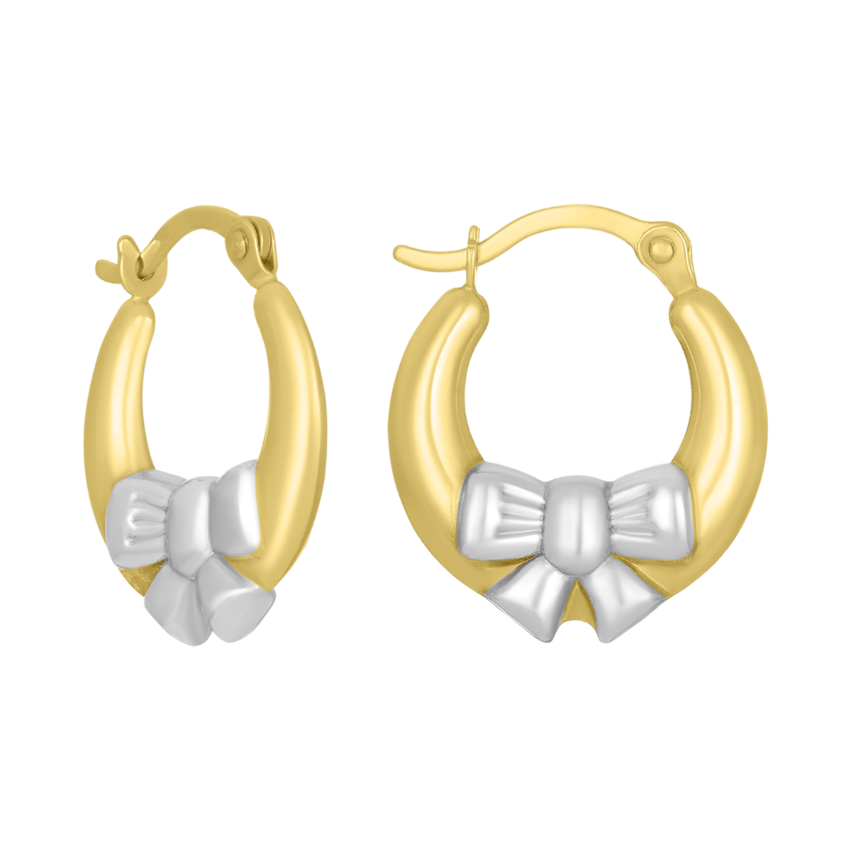 14K Two Tone Gold Bow Hoop Earrings