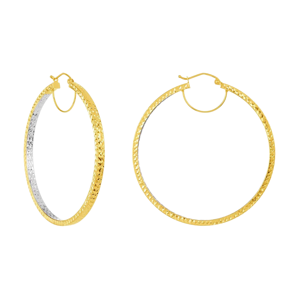 14K Two Tone Gold 50mm Diamond Cut Tube Hoops