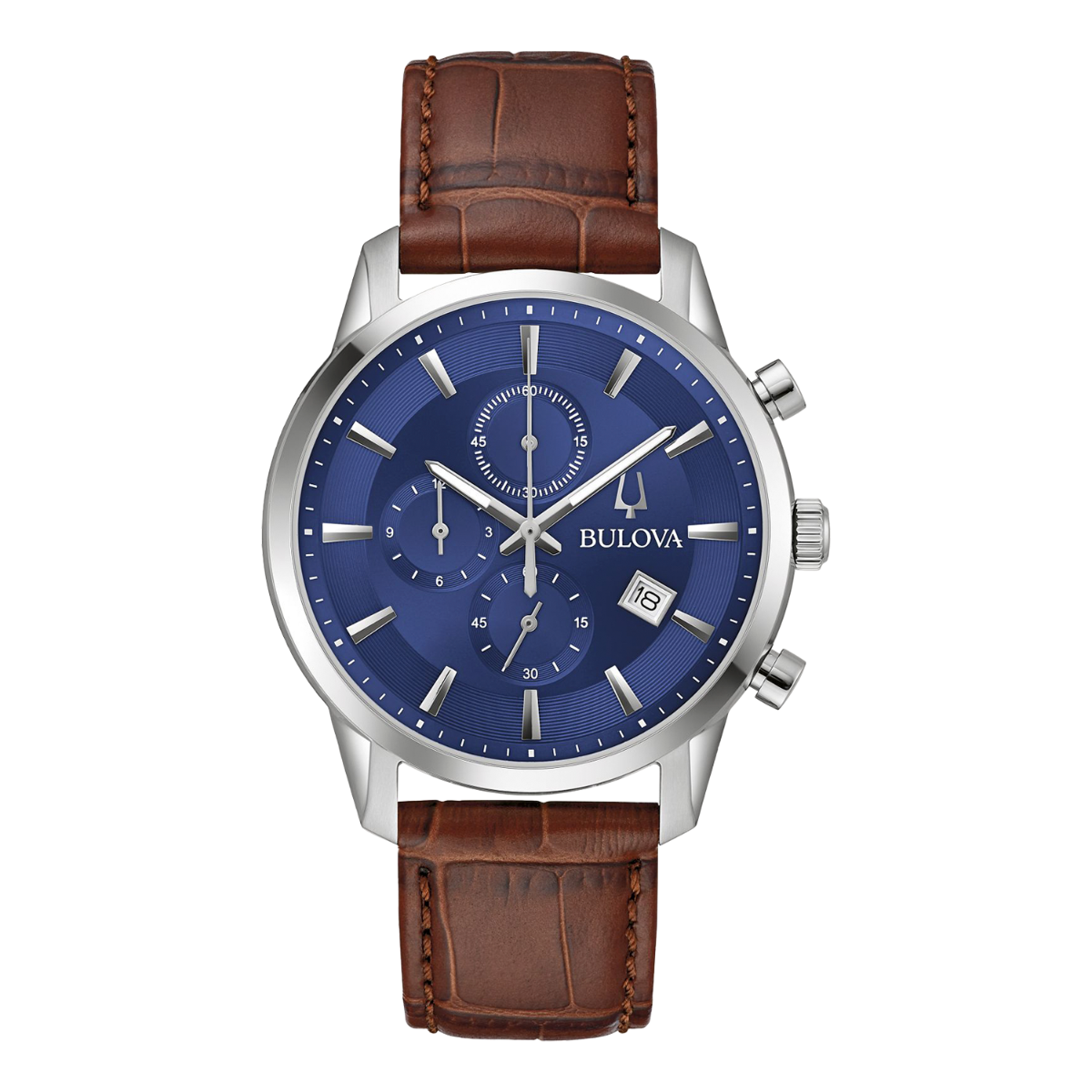 Bulova Sutton Blue Dial Brown Leather Men's Watch - 96B402
