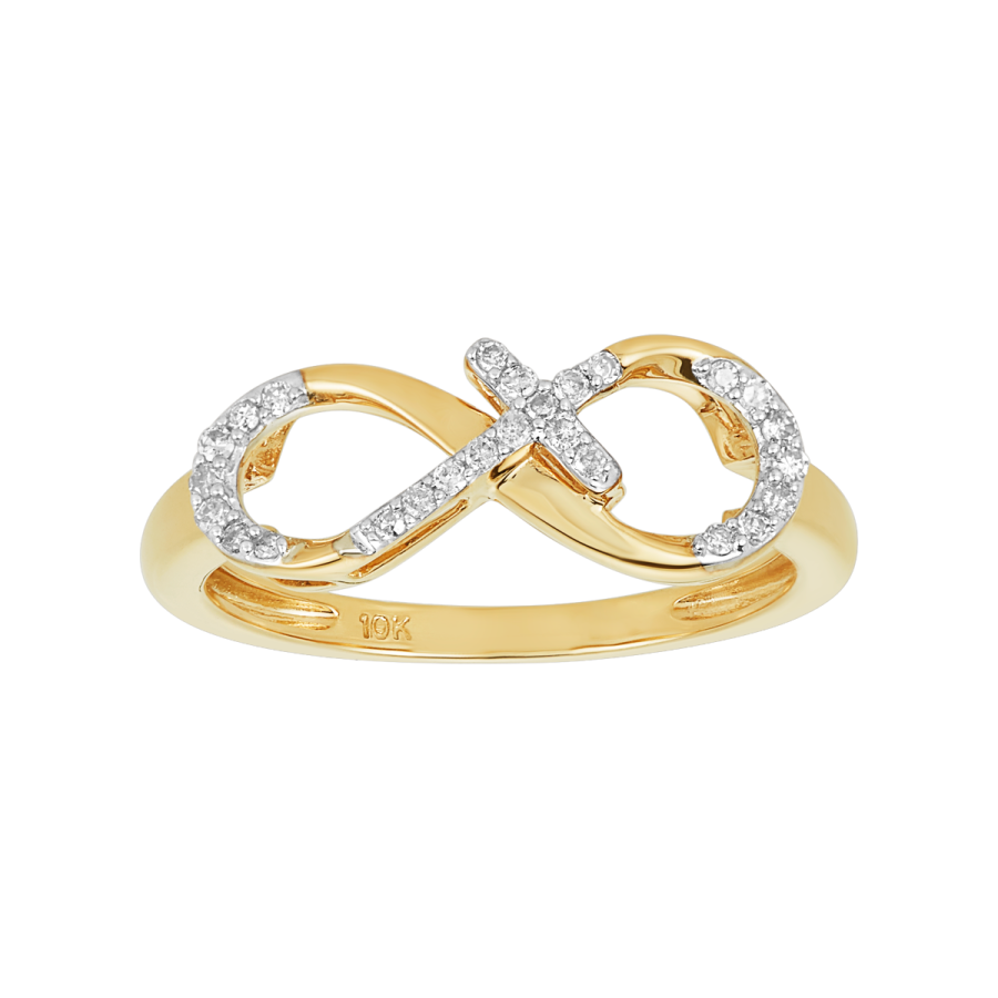 Women's Diamond Ring 10K Yellow Gold Cross Infinity