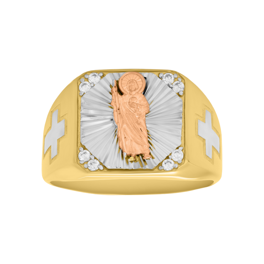 10k Tri Color Gold St Jude Cubic Zirconia Ring | Don Roberto Jewelers