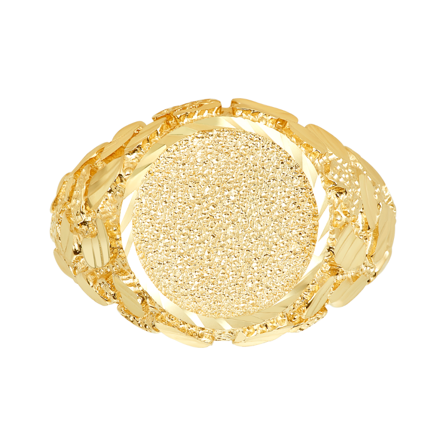 14K nugget ring シグネットリング Men's Fashion Ring 14K Yellow Gold Nugget Style Signet