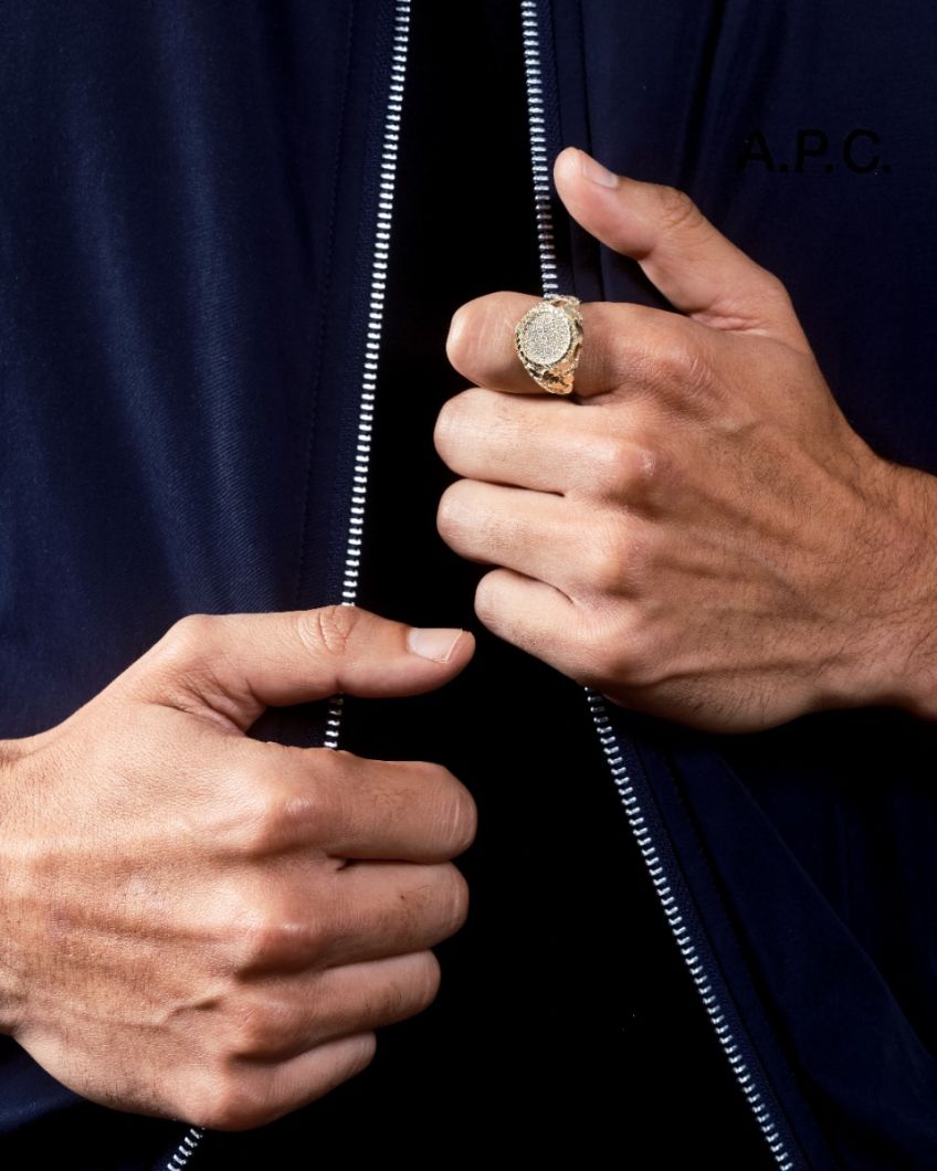 Men's Fashion Ring 14K Yellow Gold Nugget Style Signet