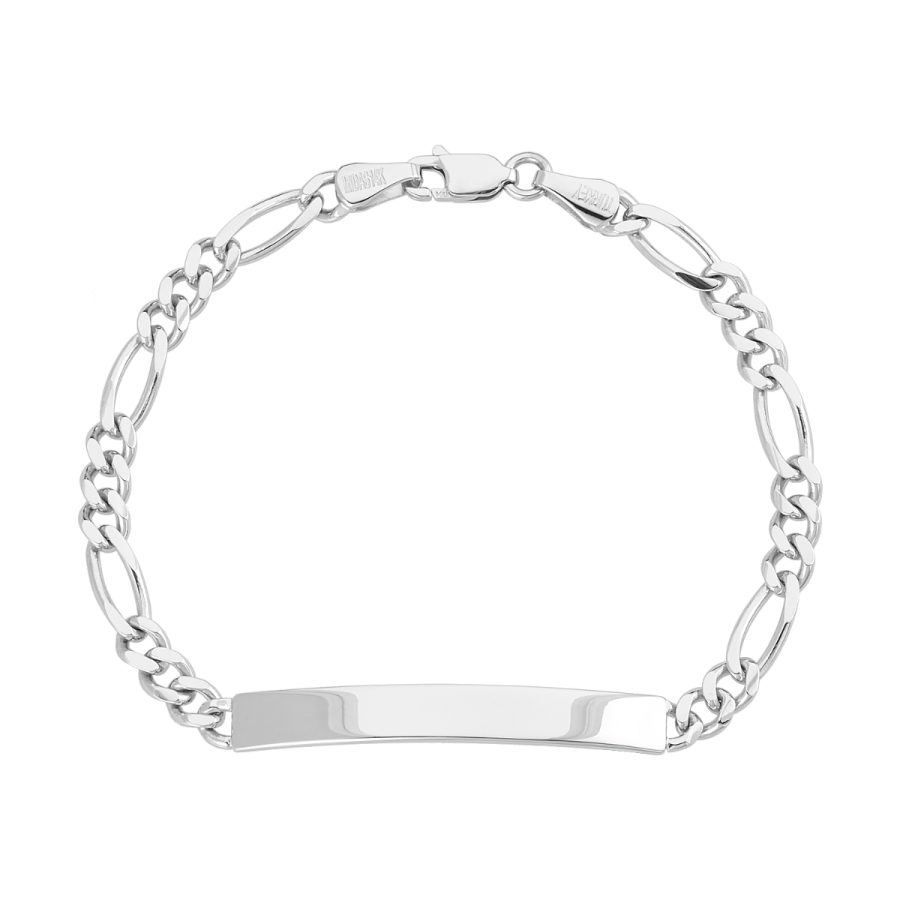 14K White Gold 4.3mm Figaro Link ID Bracelet