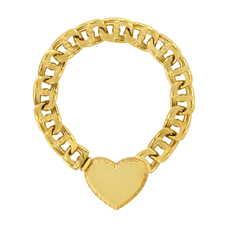 14K Yellow Gold Heart ID Chino Link Bracelet