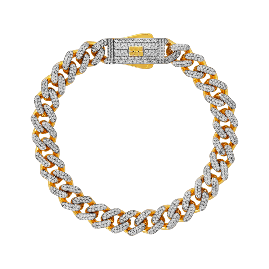 14K Yellow Gold 9.3mm Miami Cuban CZ Hollow Bracelet for Men | Don