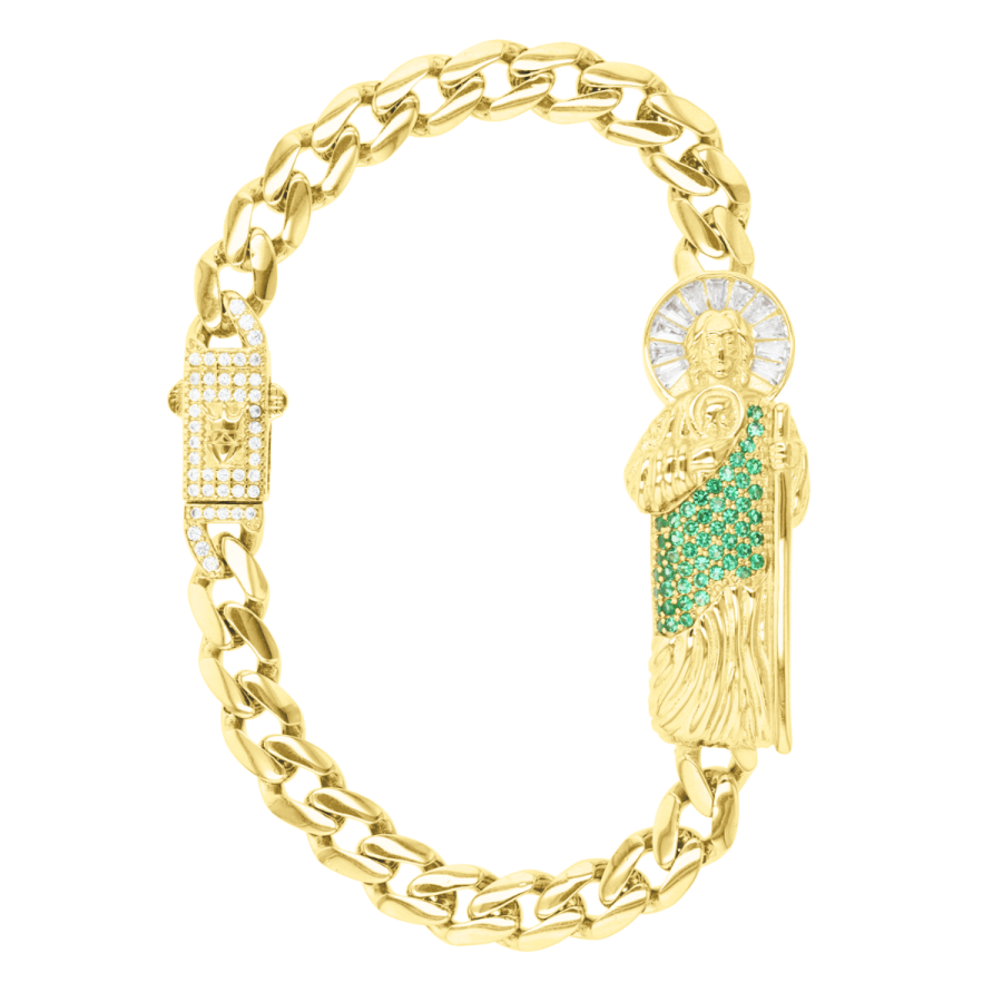 14K Yellow Gold Green Cubic Zirconia St. Jude Bracelet
