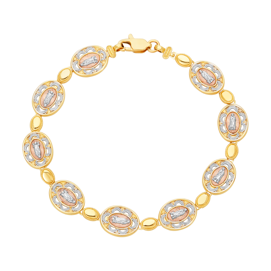 14K Tri Color Gold Oval Guadalupe Link Bracelet