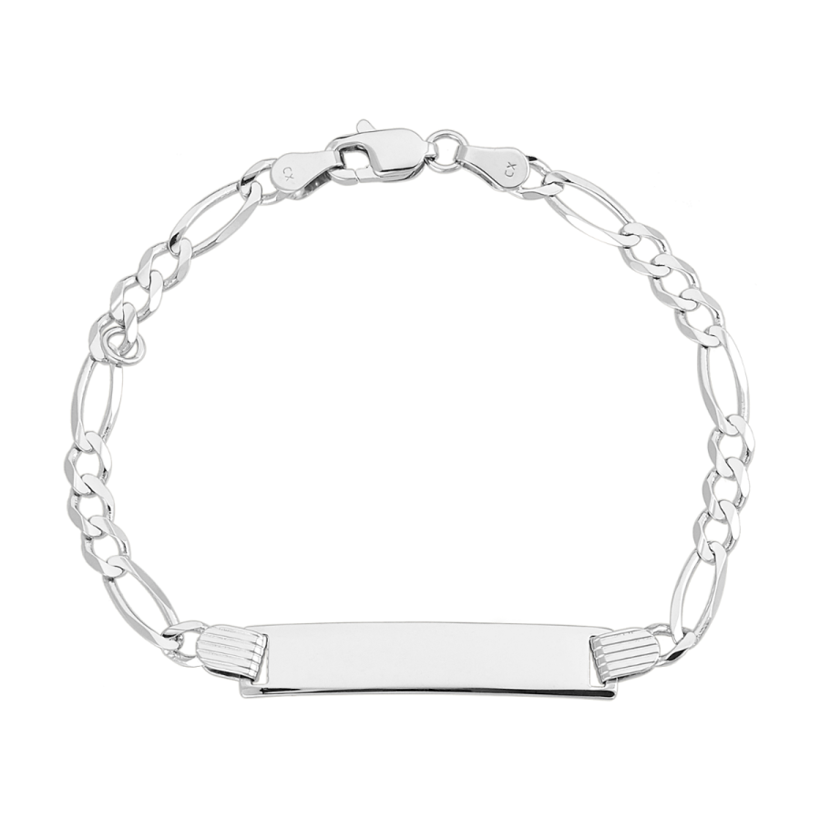 14K White Gold Adjustable Figaro Link Baby ID Bracelet