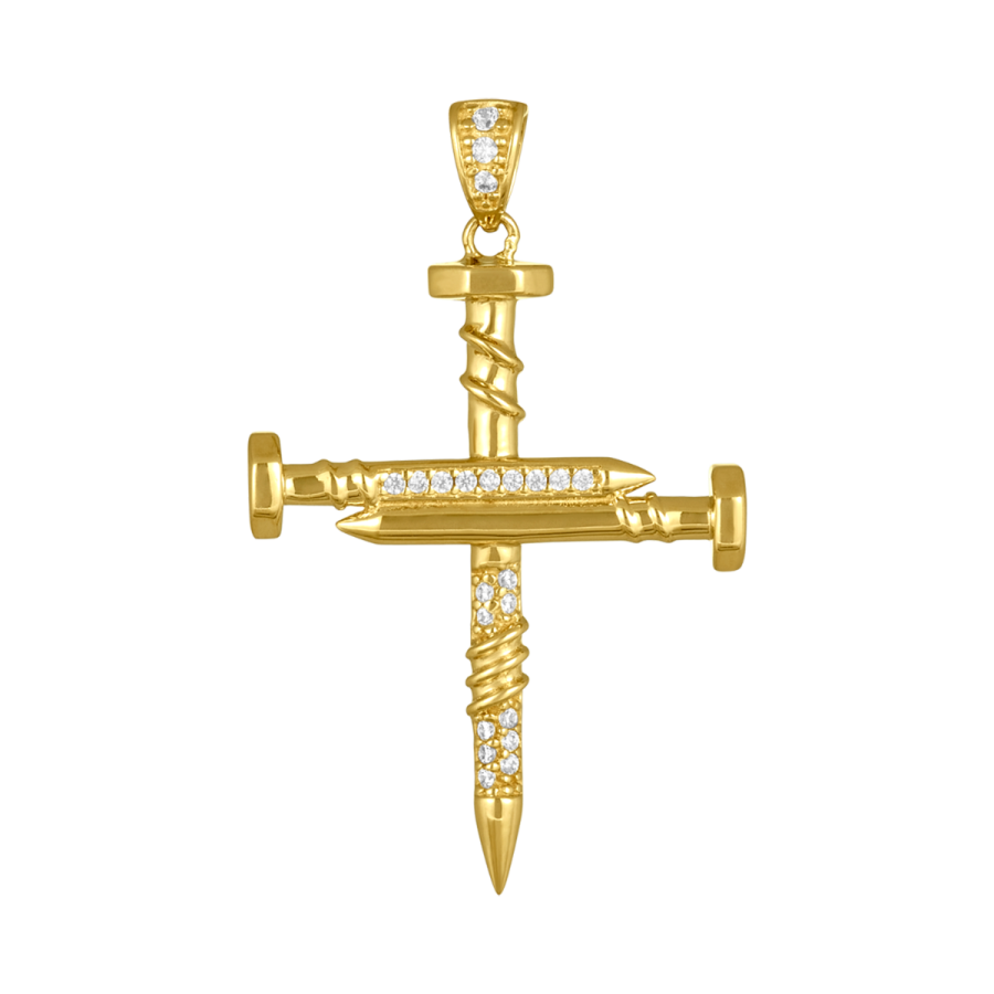 Buy 14K Yellow Gold Nail Cross CZ Pendant | Don Roberto Jewelers