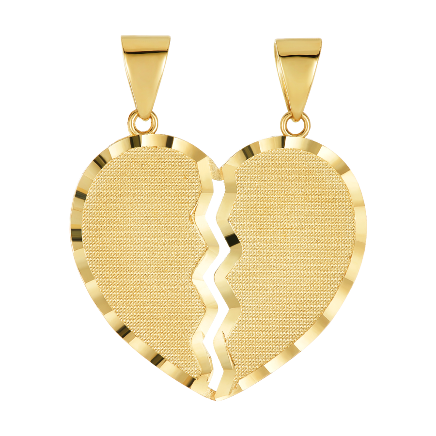 14K Yellow Gold Break Apart Engravable Textured Heart Pendant