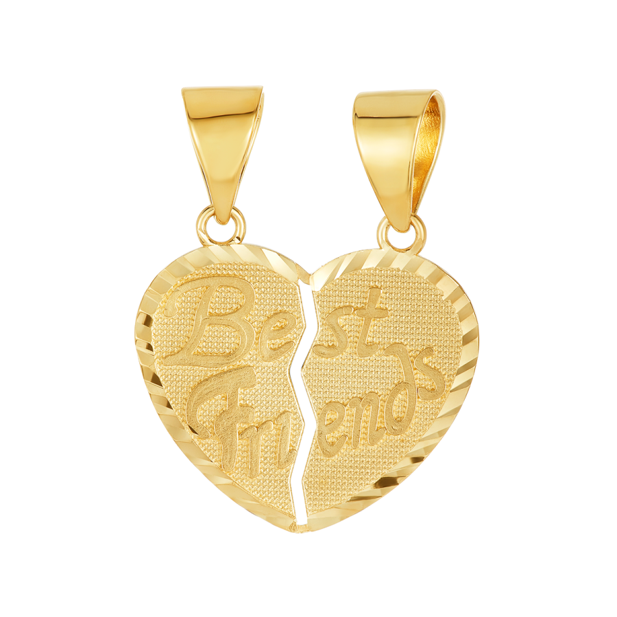 14K Yellow Gold Best Friends Break Apart Heart Pendant