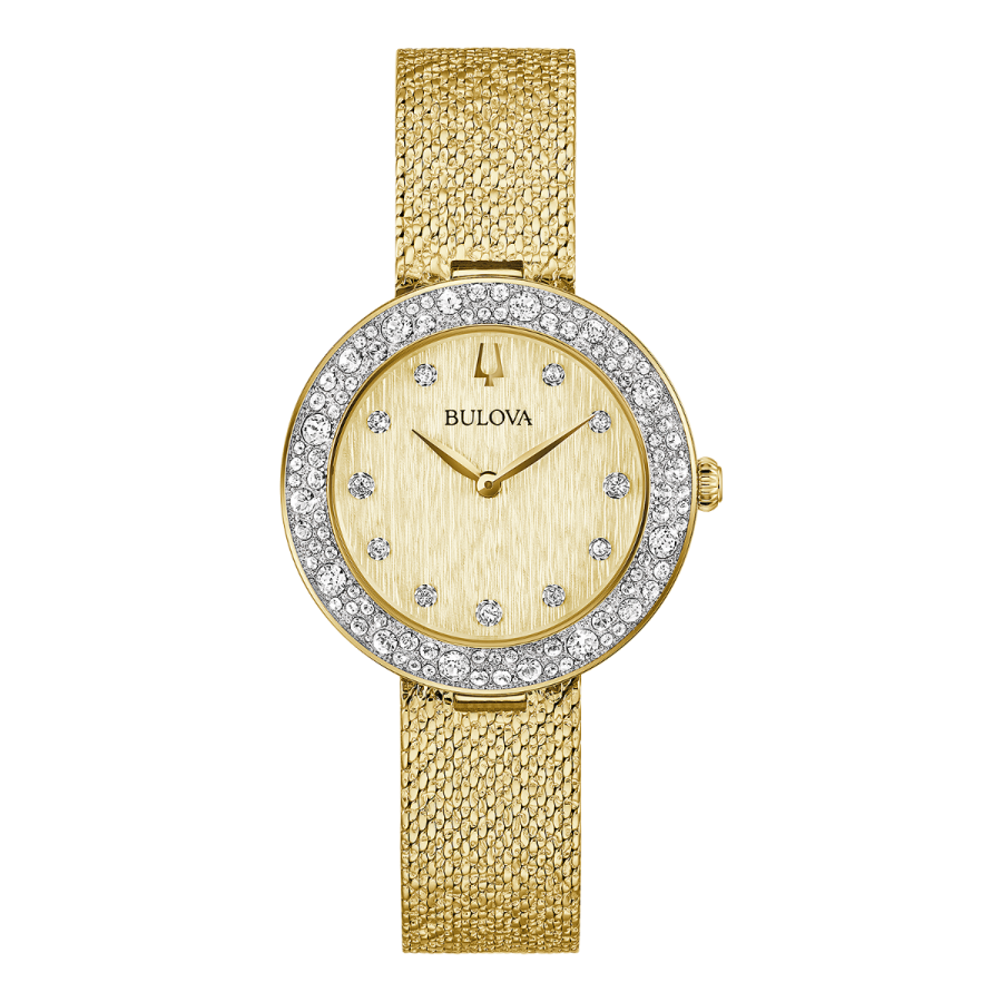 Bulova Crystal Gold Tone Mesh Strap Women's Watch - 98L321