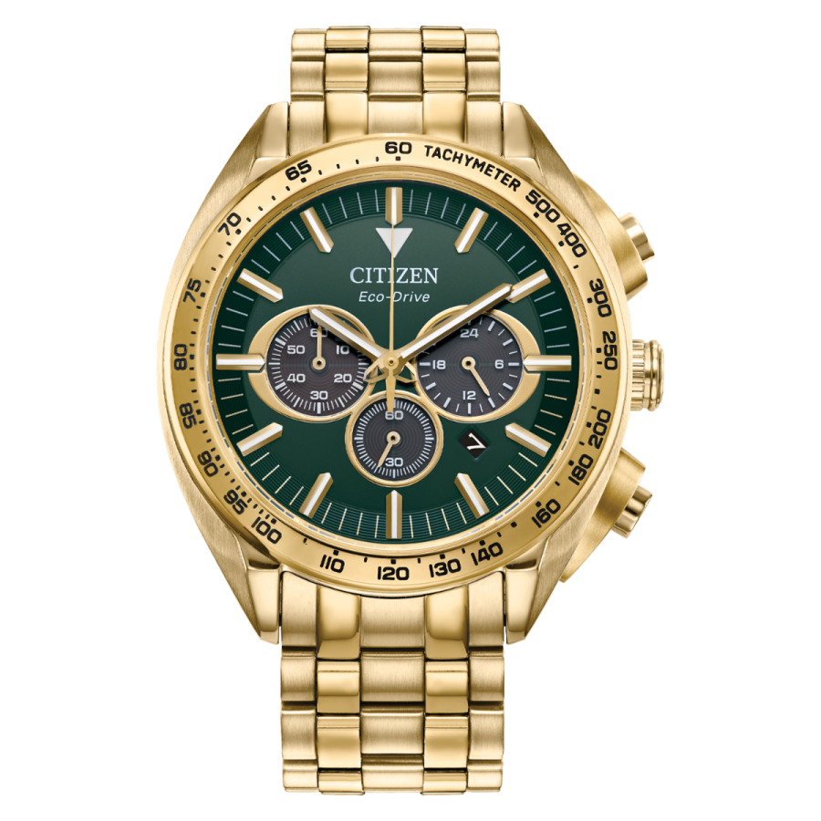 Citizen Carson Gold Tone Green Dial Chrono Men's Watch - CA4542-59X